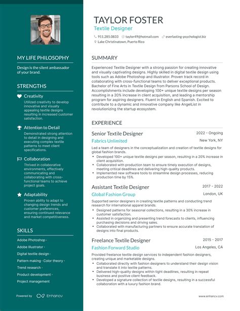 Sample resume textile industry